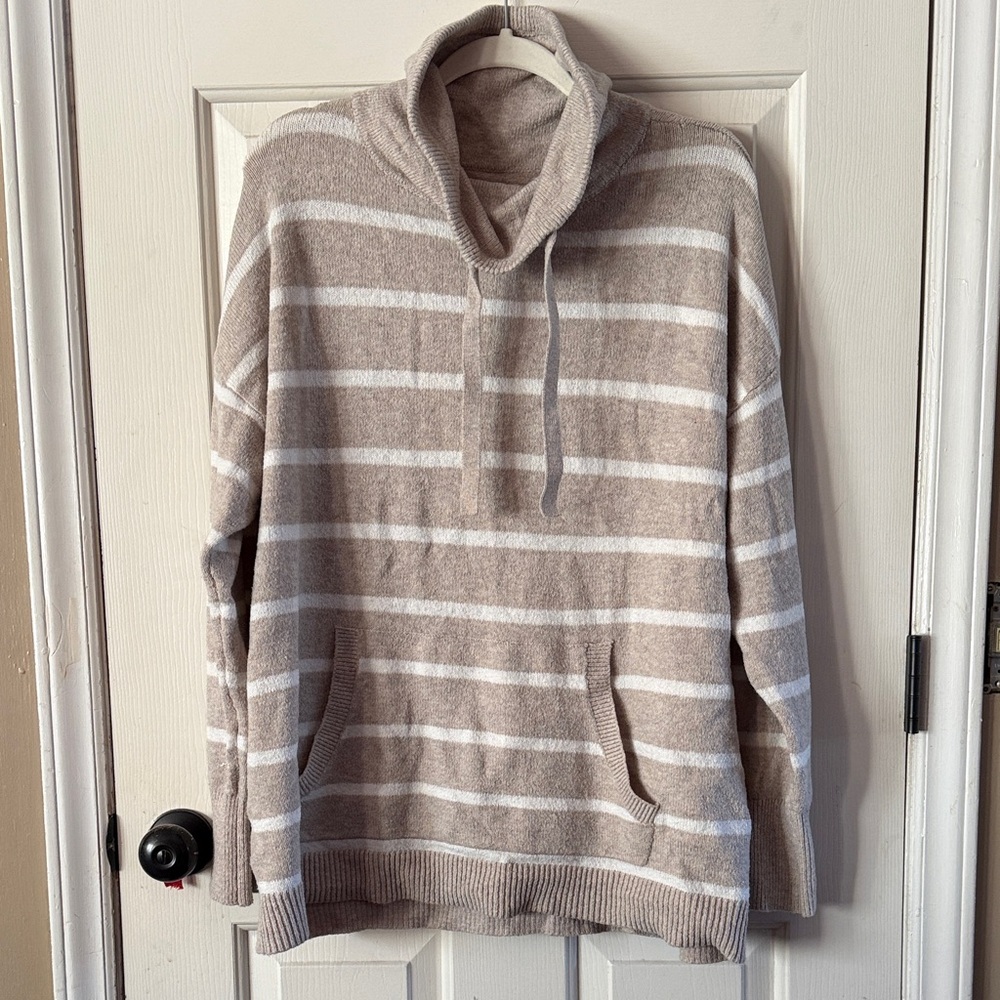 LOFT Beige and White Striped Cowl Neck Sweater. Sz XL